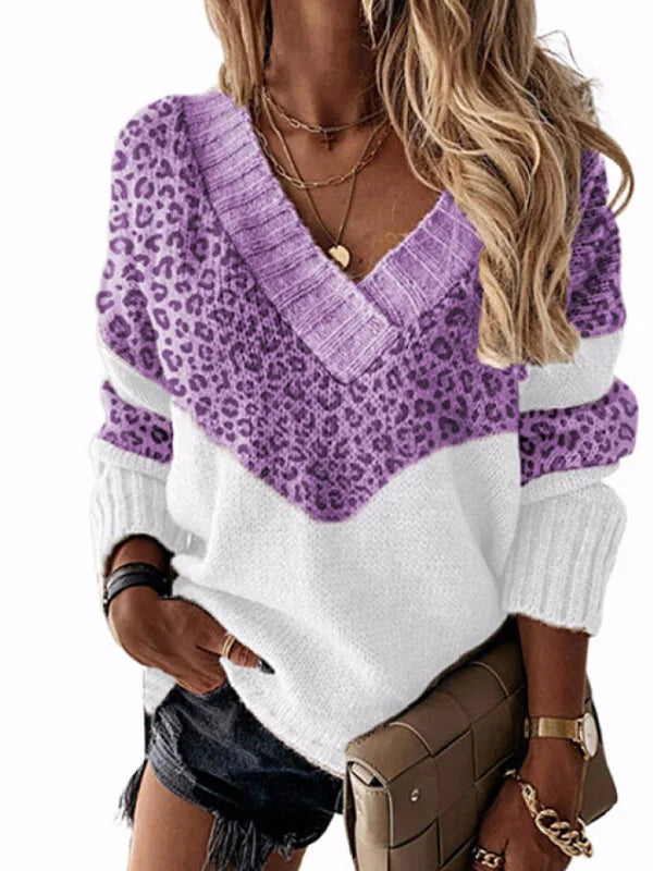 Durand™ | Pull Léopard à Col V et Blocs de Couleur