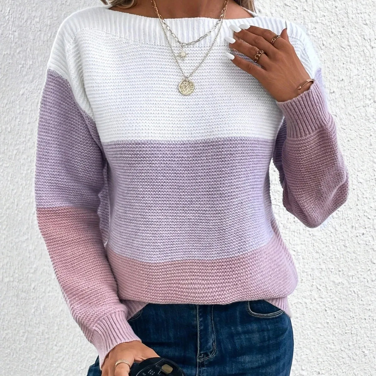 Durand™ | Élégant pull-over patchwork tricolore