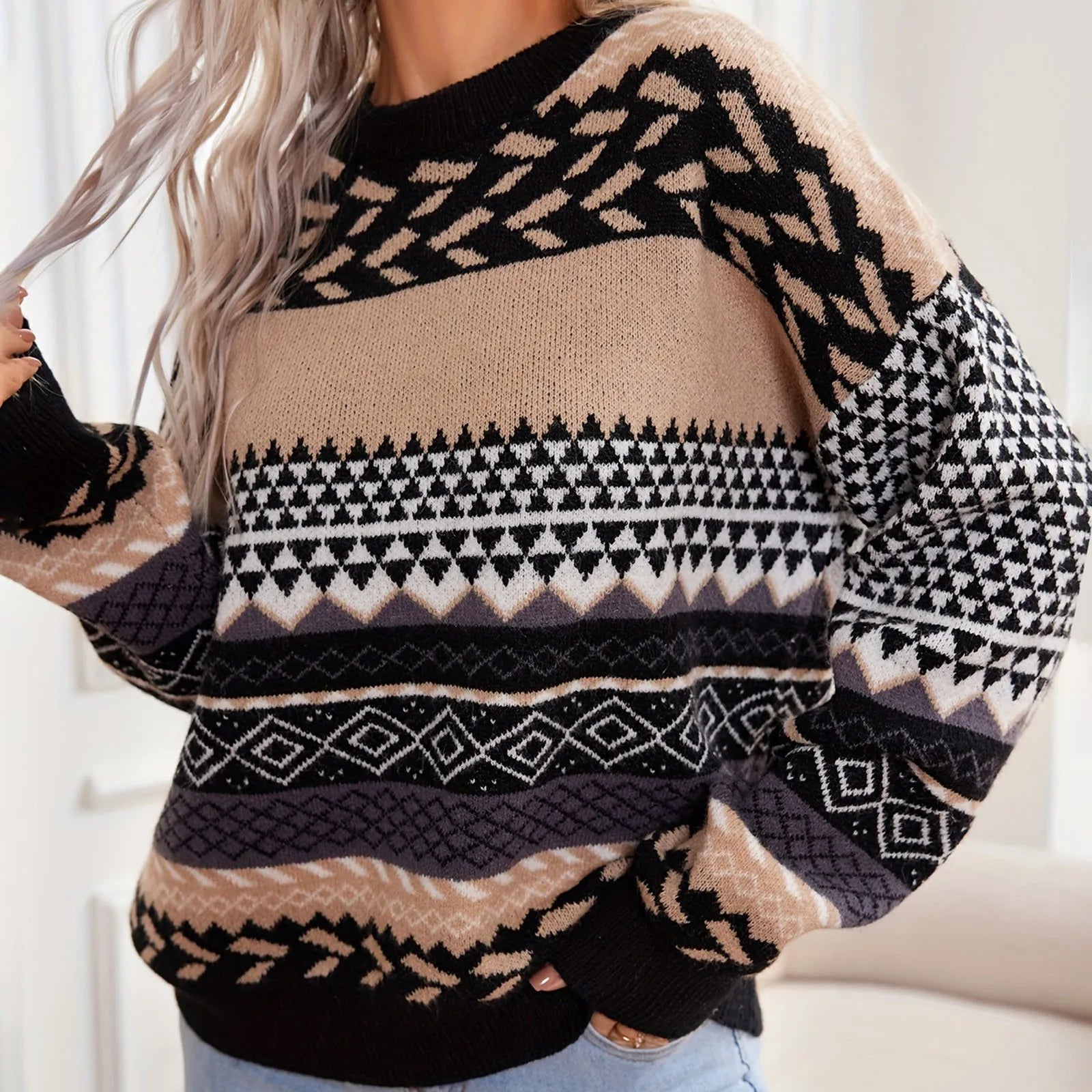 Durand™ | Pull Rétro Tricoté Contraste